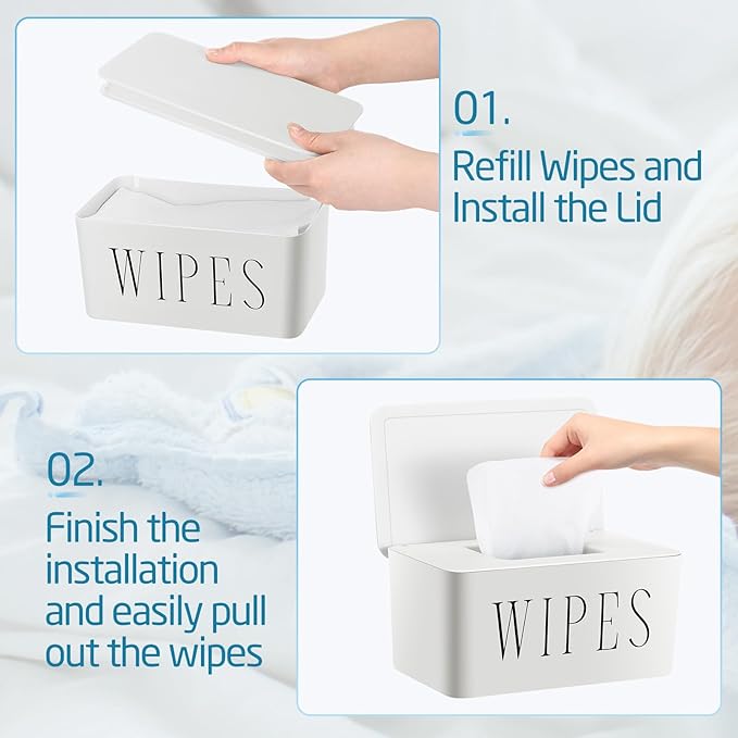 3 Pack Baby Wipes Dispenser Holder Wipe Container for Bathroom with Lid Toilet Tissue Paper Storage Refillable Box for Home Office Cars(Large,White)