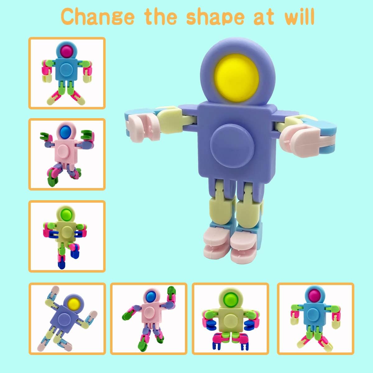 8 Pack Funny Sensory Fidget Toys, DIY Deformable Robot Fingertip Toys for Kids Adults, Pop Chain Toy for Christmas Birthday Party Favors Gifts,Classroom Supplies Prizes (Random Color)