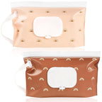 FEBSNOW 2 Pack Baby Wipes Dispenser, Portable Refillable Wipe Holder Baby Wipes Container Travel Wipes Case Reusable Boho Wet Wipes Pouch