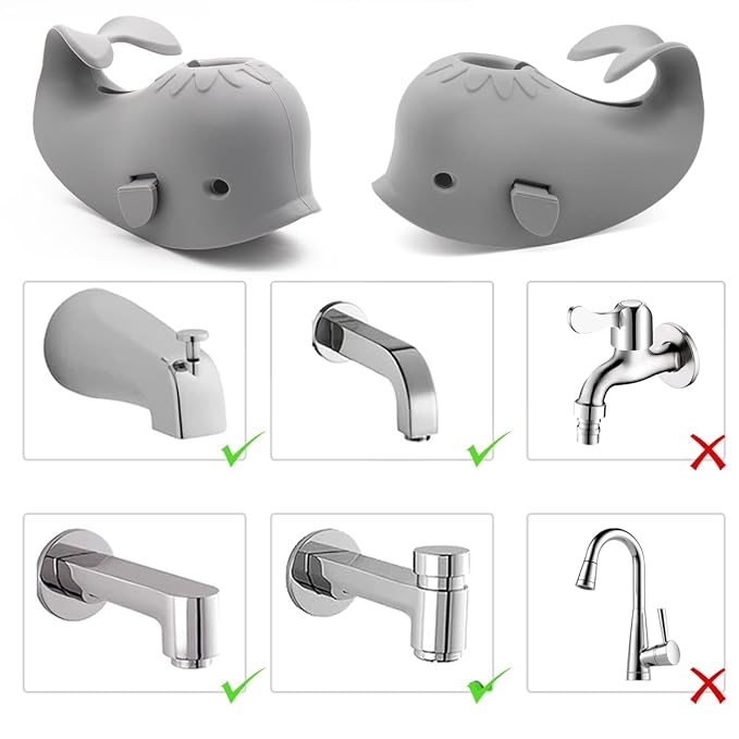 Baby Bathtub Faucet Cover, Faucet Cover Baby Bathtub Spout Cover, Bath Spout Protective Cover, Bathtub Safety Spout Guard, Baby Safety Protection Silicone Kit, Grey Whale Protector