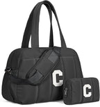 Women Duffle Bag with Initial, Personal Item Travel Bags，Gym Bag with Wet Pocket Gifts for Daughter，Lightweight Travel Bags Personalized Tote with Makeup Pouch