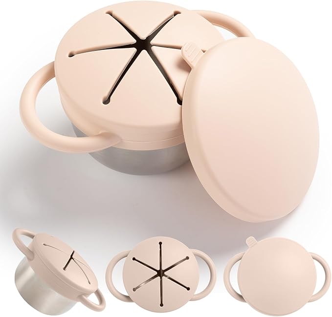 1 Pack Snack Containers for Toddlers, Stainless Steel Toddler Snack Cups with Silicone Food Catcher & Lids,Snack Cups for toddlers Spill Proof