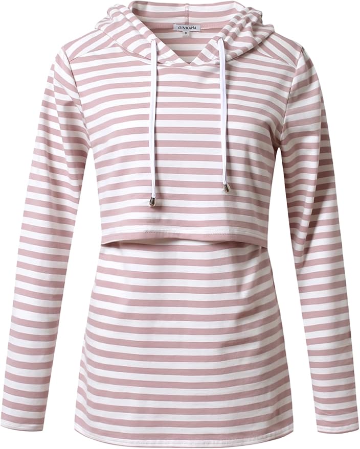 GINKANA Women's Nursing Hoodie Sweatshirt Long Sleeves Breastfeeding Maternity Tops Casual Clothes