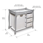 Badger Basket Sleigh-Style Baby Changing Table - Diaper Changing Station with 3 Storage Baskets - Nursery Organizer with Hamper, Changing Pad, Safety Rails - Gray