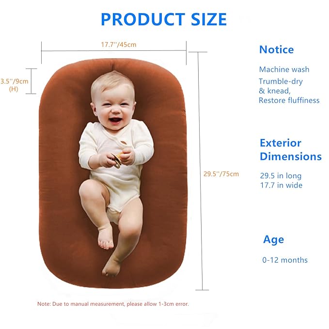 Baby Lounger for Newborn,Baby Nest for Newborn Soft Cotton Breathable for Playtime & Relaxation,Flat Babies Essentials Gifts Newborn Lounger for Boys & Girls 0-12 Months(Coffee)