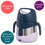 b.box Insulated Food Jar with Spork for Toddlers | Easy Open Container | Stainless Steel, 5hrs + of perfect temperatures | Dishwasher safe, BPA Free (Indigo Rose, 11 oz)