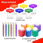 Kids Painting Set, Washable Paint for Kids with Paint Cups, Toddler Paintbrushes, Non Toxic Washable Finger Paints 2 Ounce Each, Toddler Painting Supplies