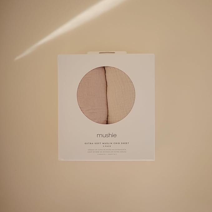 mushie Extra Soft Muslin Fitted Crib Sheet 2-Pack | 192 Thread Count | 28"x 52" (Blush/Fog)