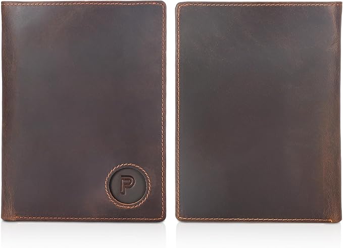 Polare Luxury RFID Blocking Leather Passport Holder Travel Wallet For Men and Women (Dark Brown with AirTag Slot)