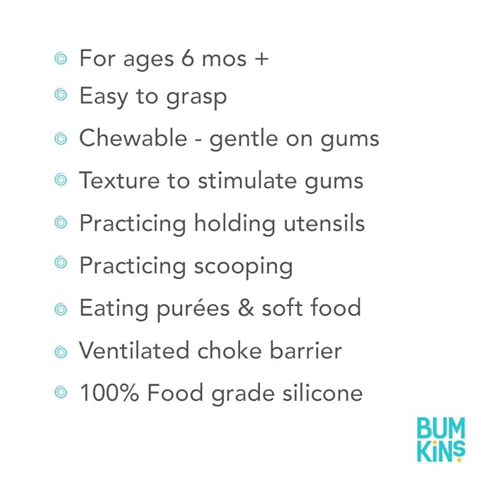 Bumkins Baby Utensils Set, Chewtensils Silicone Spoons for Dipping, Self-Feeding, Baby Led Weaning, Trainer Learning, First Stage Eating, Soft Practice Fork and Spoon, Babies 6 Months, Pineapple