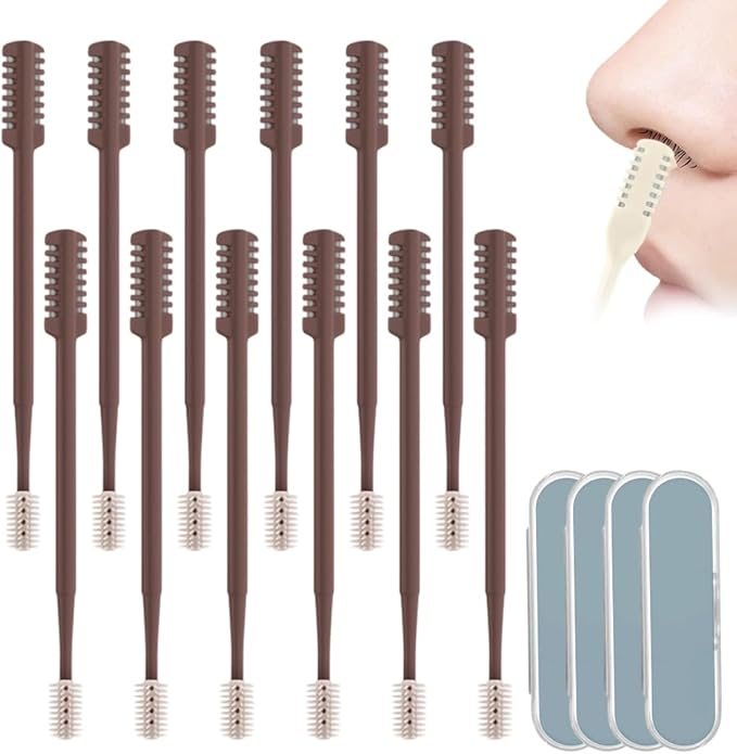 Nasal Hair Cutter, 2025 Upgraded 2 in 1 Nasal Hair Trimmer for Women Men, Manual 360° Rotating Nose Hair Remover Tool with Ear Digger Travel Essentials (Coffee, 12 Pcs)