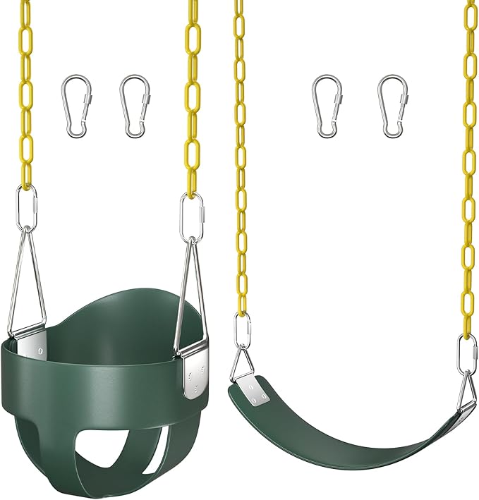 AGPTEK Toddler Swing Heavy Duty Bucket With Adjustable Rope - Cute Shape, 250 LB and 150 LB Capacity - Green