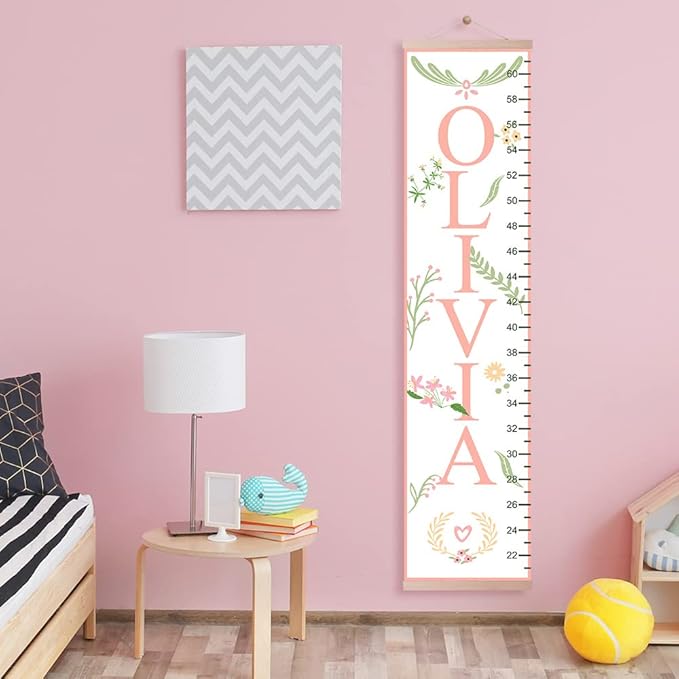 Personalized Kids Height Chart - Canvas Growth Ruler for Boys and Girls - Custom Name Banner with Removable Nursery Wall Decor - Gift for Kid’s Room Decoration
