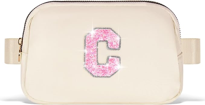 Fanny Pack Belt Bag Crossbody Bags with Initials Letter Patch Trendy Stuff for Teens Cute Stuff Birthday Gifts for Teenager Girls | Khaki,Initial C