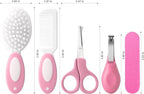 5-Piece Baby Grooming Kit with Multi-Use Storage Pouch - Infant Brush,Rounded Comb,Scissors,Nail Clippers & Emery Board -Essentials for Newborn Care & Travel Pink