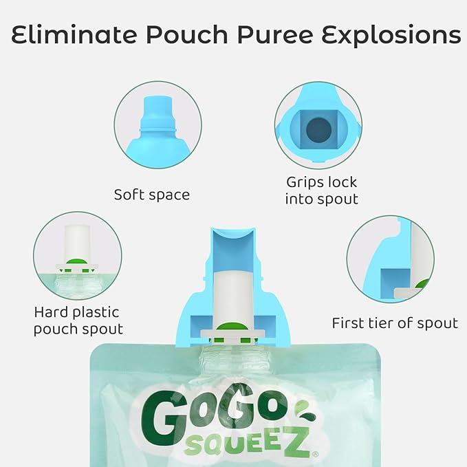 Soft Sip Food Pouch Topper - BPA Free Silicone Food Pouch Tops for Baby Prevent Spills, Food Grade Toddler Pouch Lids Protects Childs Mouth, 4 Pack Bundle (Blue, Green, Yellow, Orange)