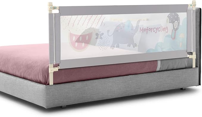 BABY JOY Bed Rail for Toddlers, 77’’ Extra Long, Height Adjustable & Foldable Baby Bed Rail Guard w/Breathable Mesh & Double Safety Child Lock for Kids Twin Double Full Size Queen King Mattress, Gray