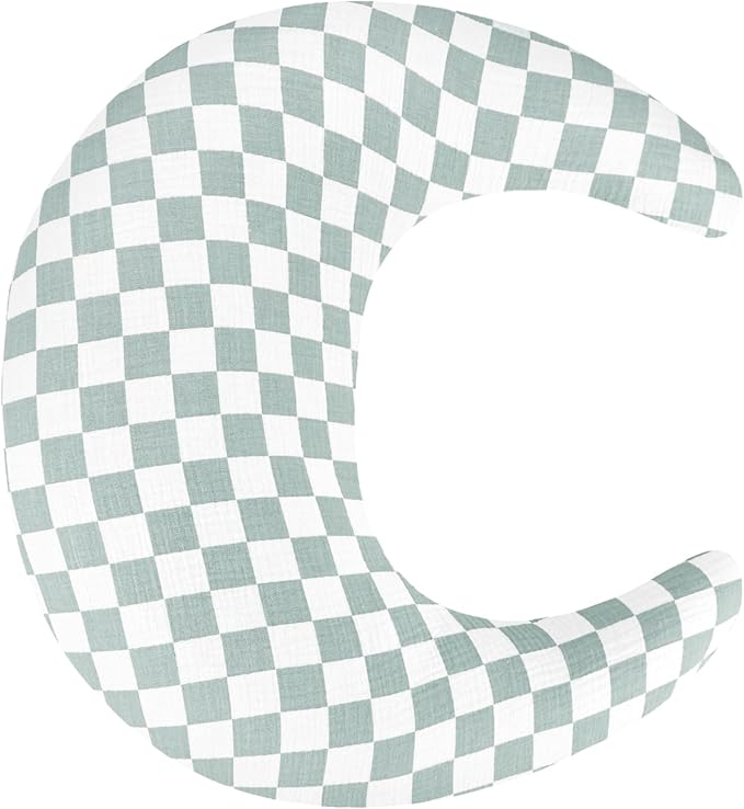 SWESEN Muslin Nursing Pillow Cover, Soft Removable Cover for Breastfeeding Pillows, Pillow Slipcover for Baby Boys and Girls, Comfortable & Breathable, Green Plaid, (Only Cover)