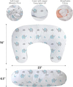 Little Grape Land New Nursing Pillow for Breastfeeding, Larger Breast Feeding Pillow and Positioner with Removable Cover for More Support, Tummy Time and Bottle Feeding Support Pillow, Blue Elephant