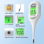 Boncare 9 Seconds Basal Body Thermometer for Ovulation, Oral Thermometer for Adults and Kids - Accurate Rectal Thermometer, with Fever Alarm and Large Display (Rice-White)
