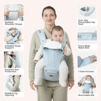 BabbleRoo Grow Carrier – Safety-Certified 6-in-1 Baby Carrier with Hip Seat, Ergonomic & Adjustable Toddler Carrier 7-50 lbs with Hip Support, Hood for Sun Protection, Newborn to Toddler, Seafoam
