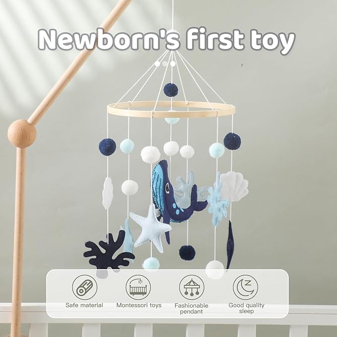 Baby Mobile Wind Chime Sea Creatures, Whale Mobile Wind Chime, Baby Bed Hanging Game Mobile for Children's Room Children's Bed Decor