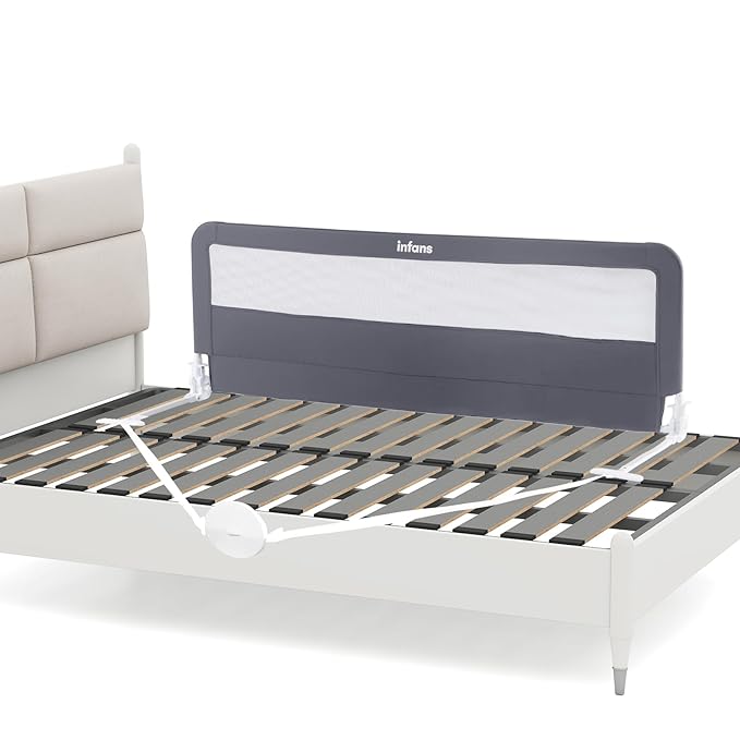 INFANS Bed Rail for Toddlers, 59" Foldable Safety Baby Crib Rail Fit for Kids Twin, Extra Long Swing Down Bed Guardrail for Convertible Crib, Queen, Full, King Mattress Side Guard (Gray)