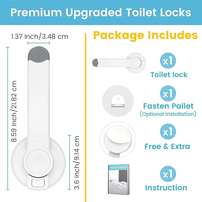 4our Kiddies Toilet Locks Baby Proof, Baby Proofing Toilet Seat Lock with Extra Pallet Fit for Most Standard Toilet, Easy Intallation Toilet Lid Lock for Child Safety with 1 Extra 3M Adhesive((1 Pack)