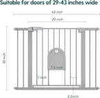 Babelio Auto Close Baby Gate with Small Cat Door, 29-43" Metal Cat Gate for Doorway, Stairs, House, Easy Walk Thru Dog Gate with pet Door, Includes 4 Wall Cups and 3 Extension Pieces, Gray