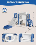 YUFU 12 in 1 Kids Slide for Toddlers, Toddler Slide Playset with Golf, Drawing Board, Climber, Basketball Hoop and Storage Space, Indoor Outdoor Toddler Playground for Kids Age 1-3 (Blue)