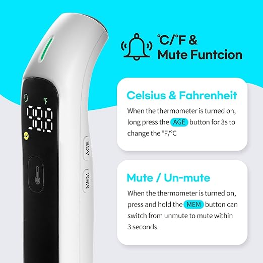 HubiBaby No-Touch Infrared Thermometer for Adults, Accurate Digital Forehead Thermometer, Large LED Display, Fever Alarm, 2 in 1 Forehead & Object Thermometer