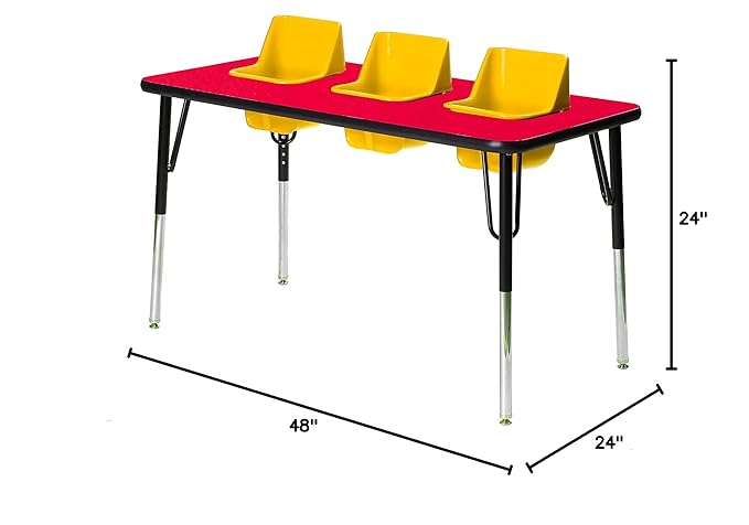 3-Seat Feeding Table (Red Top, Yellow Seats, Black T-Mold)