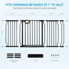 owlie Stair Baby Gate 57-66 Inch, Extra Wide Safety Gate for Baby Pet Adjustable Dog Gates Indoor Extra Wide Gates Pressure Mounted for Toddler Pet for House Stairway Doorway Black (30.5'' Tall)