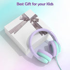 Kids Headphones, Wired Headphones for Kids Over Ear with Microphone, 85/94dB Volume Limiter Headphone for Girls Boys, Foldable Headphone for Learning & Entertainment,Gradient Purple