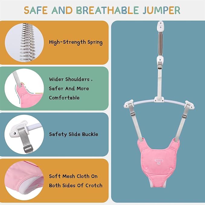 2 in 1 Baby Jumper with Toddler Swing, Baby Jumpers and Bouncers,Indoor Outdoor Toddler Swing Set（Pink）