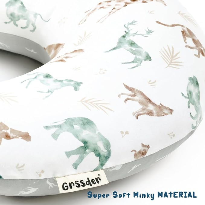 GRSSDER Nursing Pillow Cover Stretchy Minky Removable Nursing Covers for Breastfeeding Pillows, Ultra Soft Comfortable Slipcover for Boy and Girls, Stylish Pretty Animals