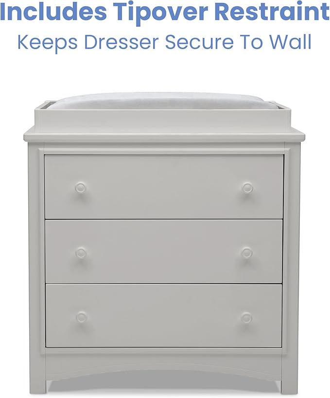 Delta Children Perry 3 Drawer Dresser with Changing Top and Interlocking Drawers, Moonstruck Grey