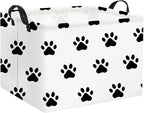 HIYAGON Dog toy Basket Dog Toy Bin Cute Toy Storage Basket Organizer Box Kids Gift Basket Empty Rectangular Room Decor for Home(Paw)