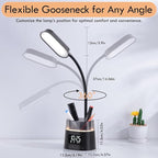 WILIT LED Kids Desk Lamp, Dimmable Study Lamp for Home Office Desk Accessories, with Pen Holder & Clock, USB Charging, RGB Night Light, Bedroom & College Dorm Room Essentials for Girls - Black