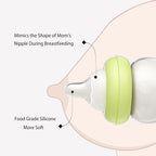 YOHKOH Natural Glass Baby Bottle with Natural Response Nipple, Newborn Anti-Colic Baby Bottles, Wide Neck Mushroom Cap Baby Bottle, Clear (Green, (5.4oz (Pack of 2))