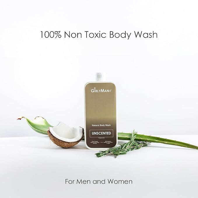 GirlyMan Natural Body Wash - Made with Olive Oil & Aloe Extract, No Artificial Fragrance, PH Balanced, Gentle Formula, Nourishing Ingredients, Family Owned (Unscented)