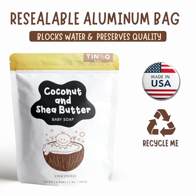 Unscented Baby Soap Bar for Sensitive Skin | Only 7 Ingredients | Gentle Wash for Babies, Toddlers, Kids, and Adults | Organic and Natural Ingredients | 2 Bars