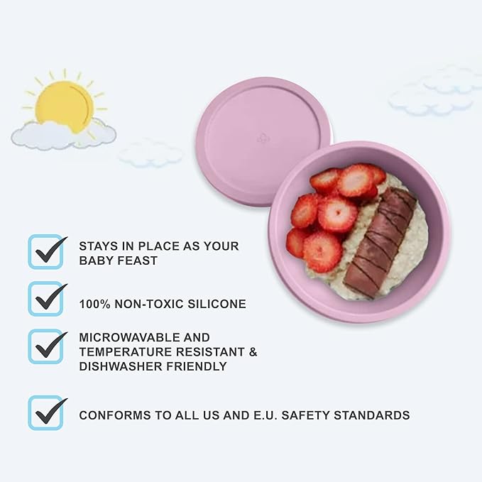 Octopod Silicone Baby Suction Bowl W/Lid - Toddler & Baby Bowls, Baby Food Containers, Spill Proof Bowls For Toddlers, Suction Baby Bowls W/Lids, Food Grade Silicone Bowls For Babies (Lavander Pink)