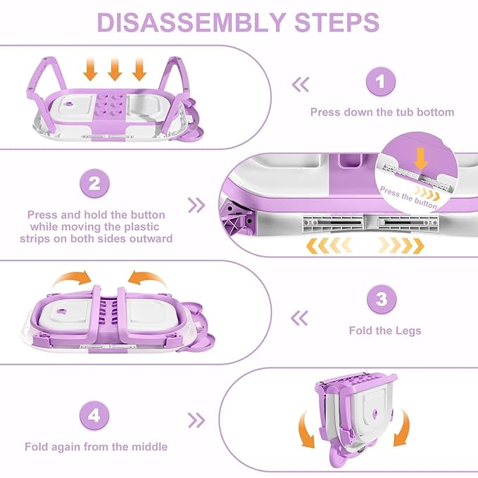 TPN Collapsible Baby Bathtub, Baby Bath Tub with Soft Cushion & Real-Time Thermometer, Baby Bathtub Infant to Toddler Tub (0-36 Months), Portable Travel Baby Tubs for Newborns (Lavender)