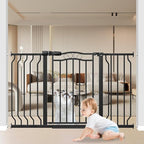 Baby Gate for Stairs 29.53"-53.1" Extra Wide, Pressure Mounted Dog Gate Indoor, Walk Thru Pet Gate for Cat Dog Child,Pet Gates for The House Doorway Black
