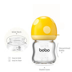 YOHKOH Natural Glass Baby Bottle with Natural Response Nipple, Newborn Anti-Colic Baby Bottles, Wide Neck Mushroom Cap Baby Bottle, Clear (Yellow, 3.4oz (Pack of 2))
