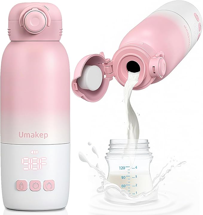 Portable Bottle Warmer, Large 12oz Capacity with Dual Heating Modes for Breast Milk & Water, Smart Temperature Control, Long Battery Life, Bottle Warmer for Outdoor, Airplane & Car Travel, Pink
