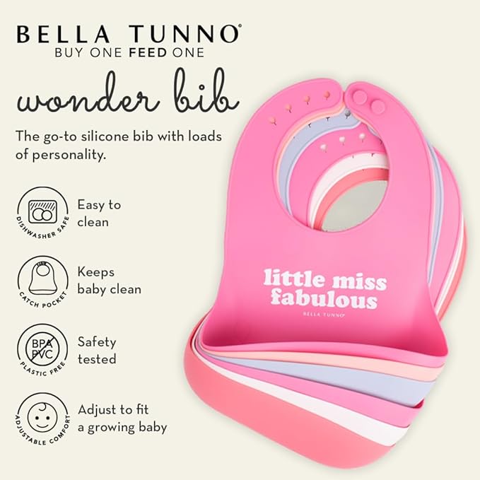 Bella Tunno Baby Bib for Eating, Waterproof Silicone Bib with Large Food Catcher, Adjustable Fit for Babies 4-12 months & Toddlers 1-3 Years, Boys & Girls, K for Kiddo