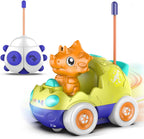 Remote Control Car for Toddlers Toddler Toys for 18+Months RC Cars with LED Lights & Music Dinosaur Toy for Kids Orange