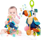 Jollybaby Musical Activity Pull String Hanging Toy for Baby Stroller Car Seat Crib Play Gym, Plush Stuffed Toucan Toy for Carseat with Music Teether Rattles, Sensory Toy for Baby Gift